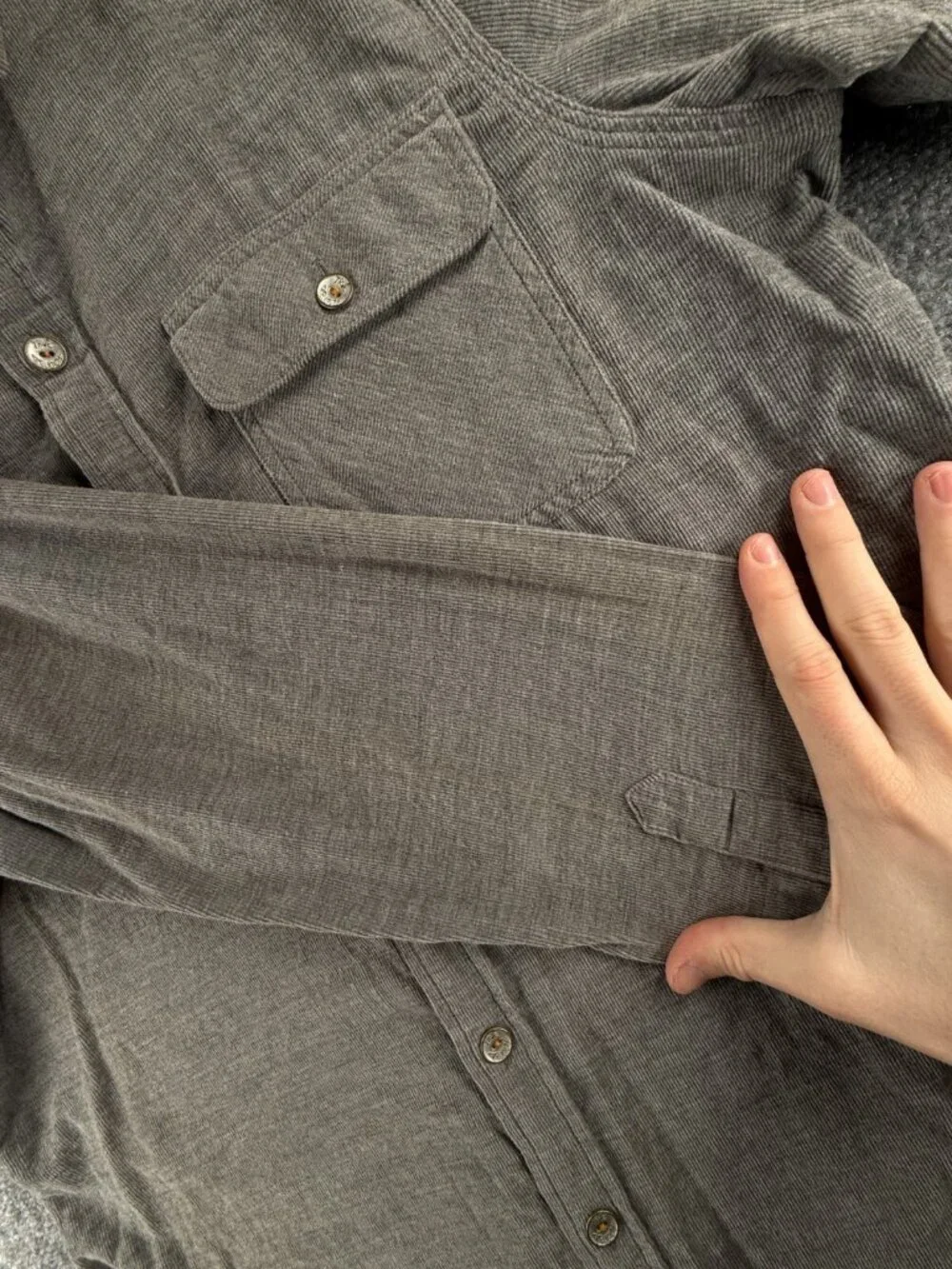 True Religion Fine Corduroy Button Up Gray Long Sleeve Large Soft Pockets **